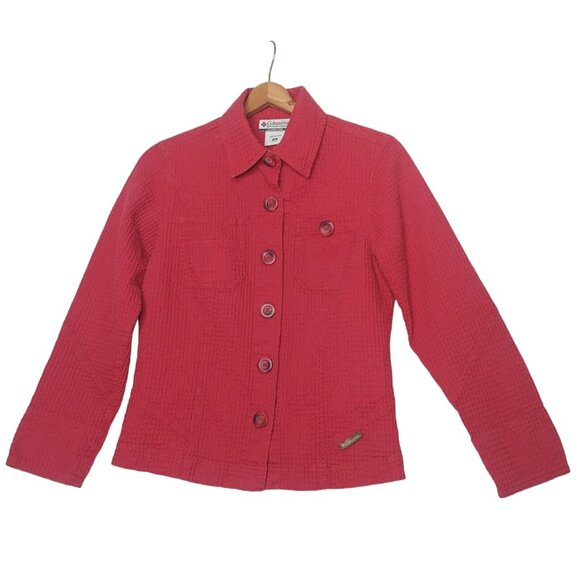 Columbia Womens Small Blouse Big Button Shirt Long Sleeve Collared Woven Rose - Picture 1 of 9